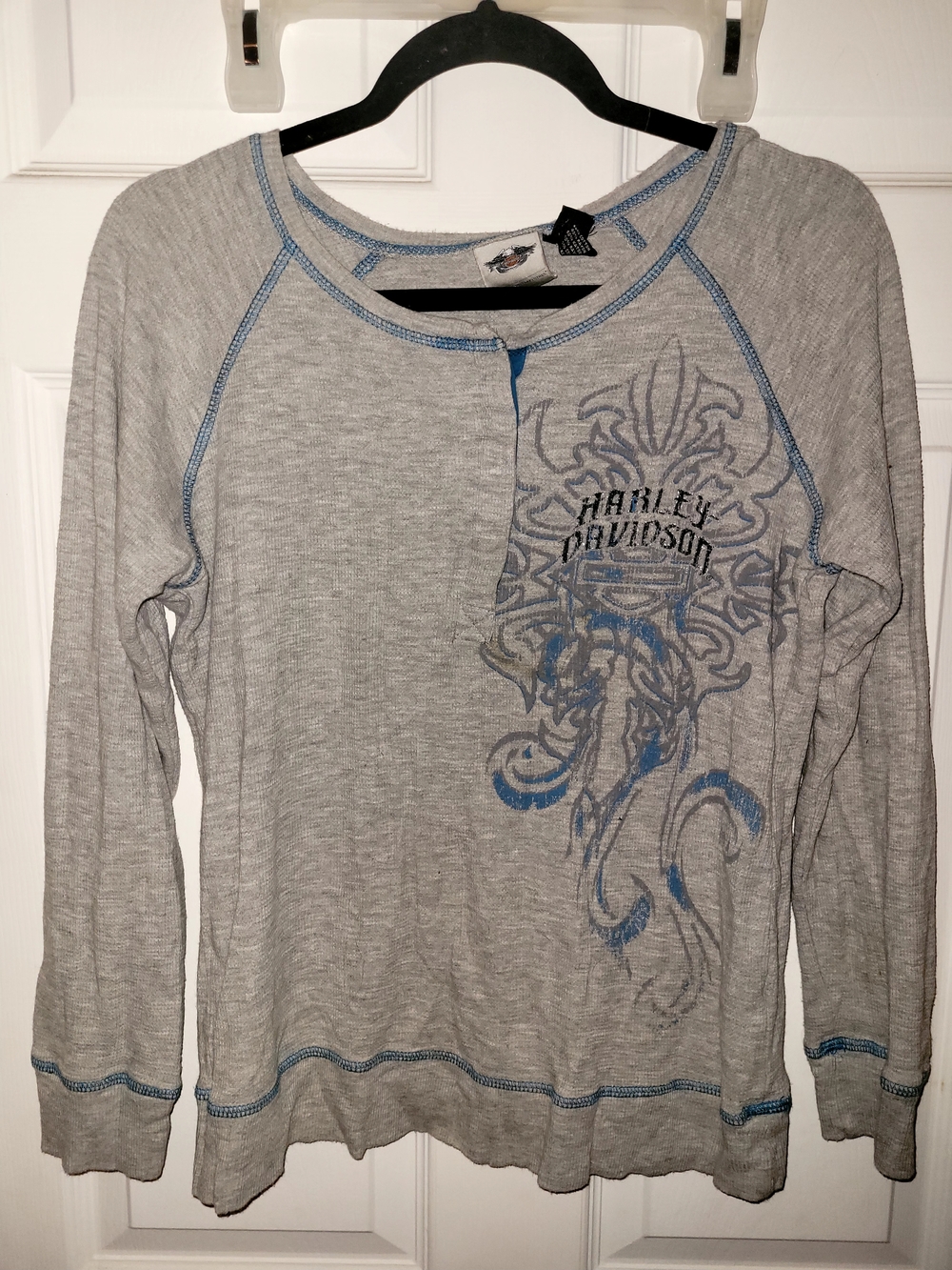 Harley-Davidson Gray Thermal Shirt with Blue Stitching